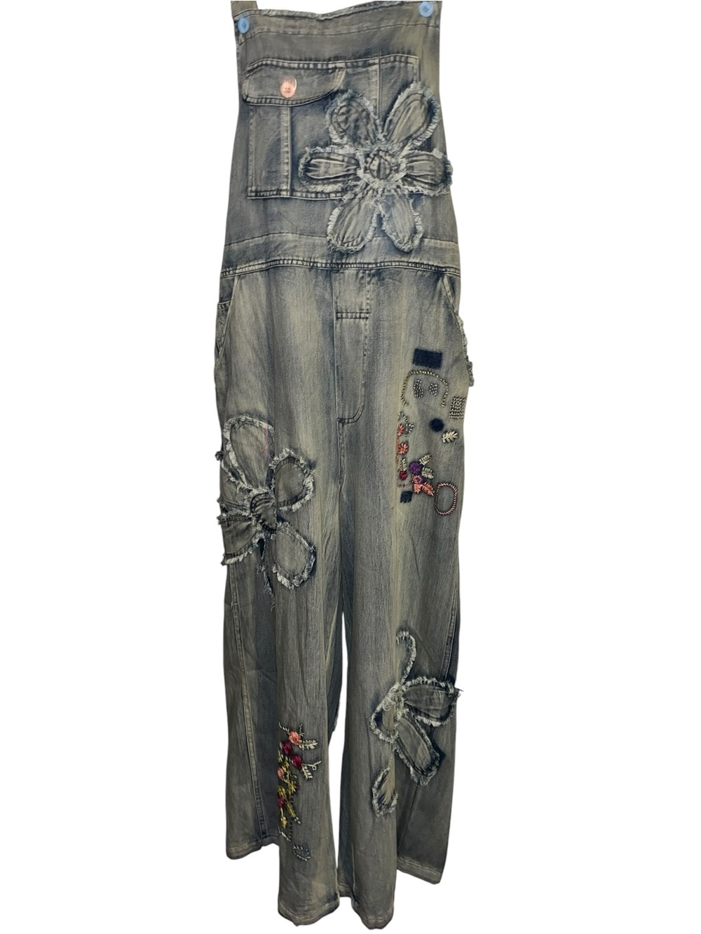 🦋BlueVelvet XL Denim Floral Patch Overalls BV003 - Picture 4 of 11